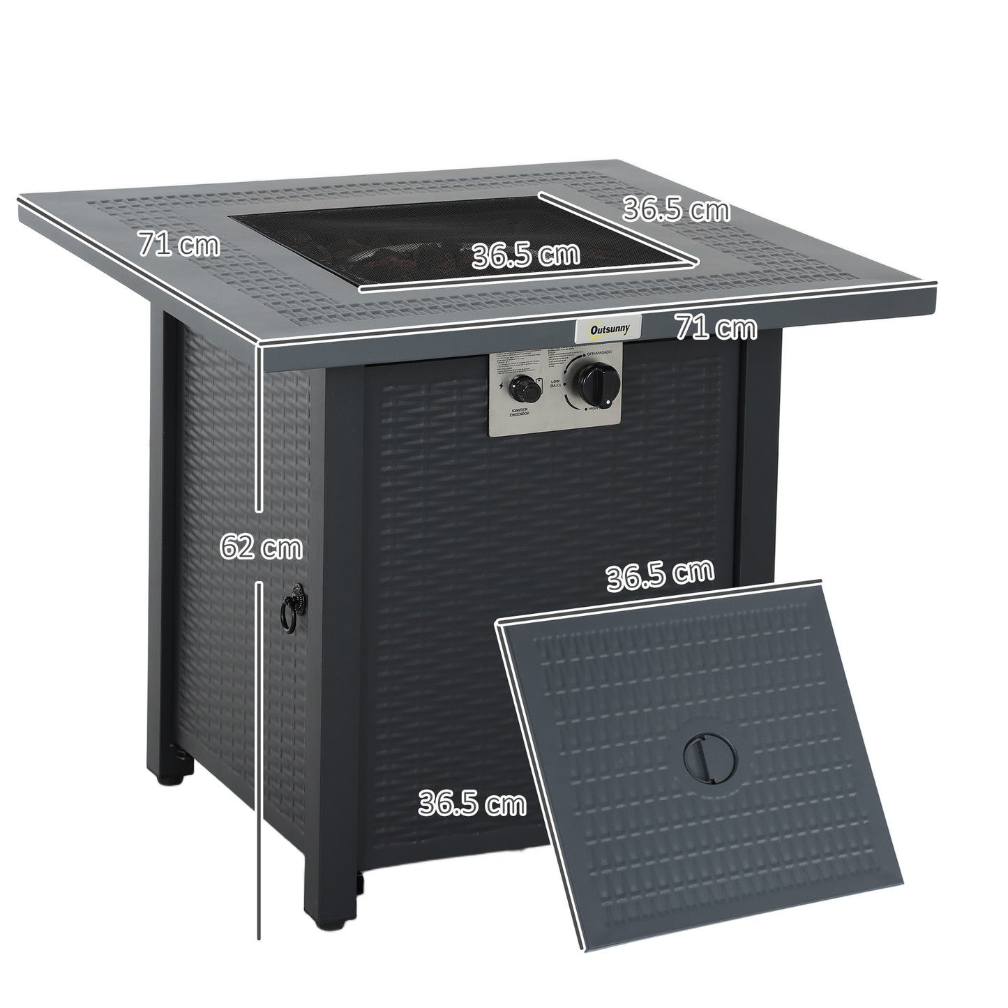 Outsunny 71 By 71 Cm Gas Fire Pit Table 40000 BTU Center Fire Pit Smokeless Burn Black And Dark Grey