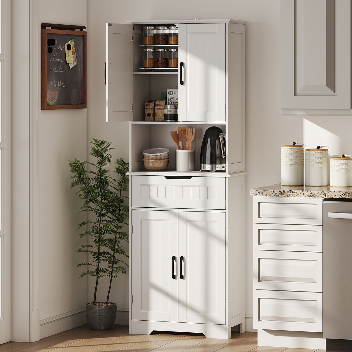 HOMCOM 172 cm Kitchen Pantry Cabinet With Open Counter and Adjustable Shelves