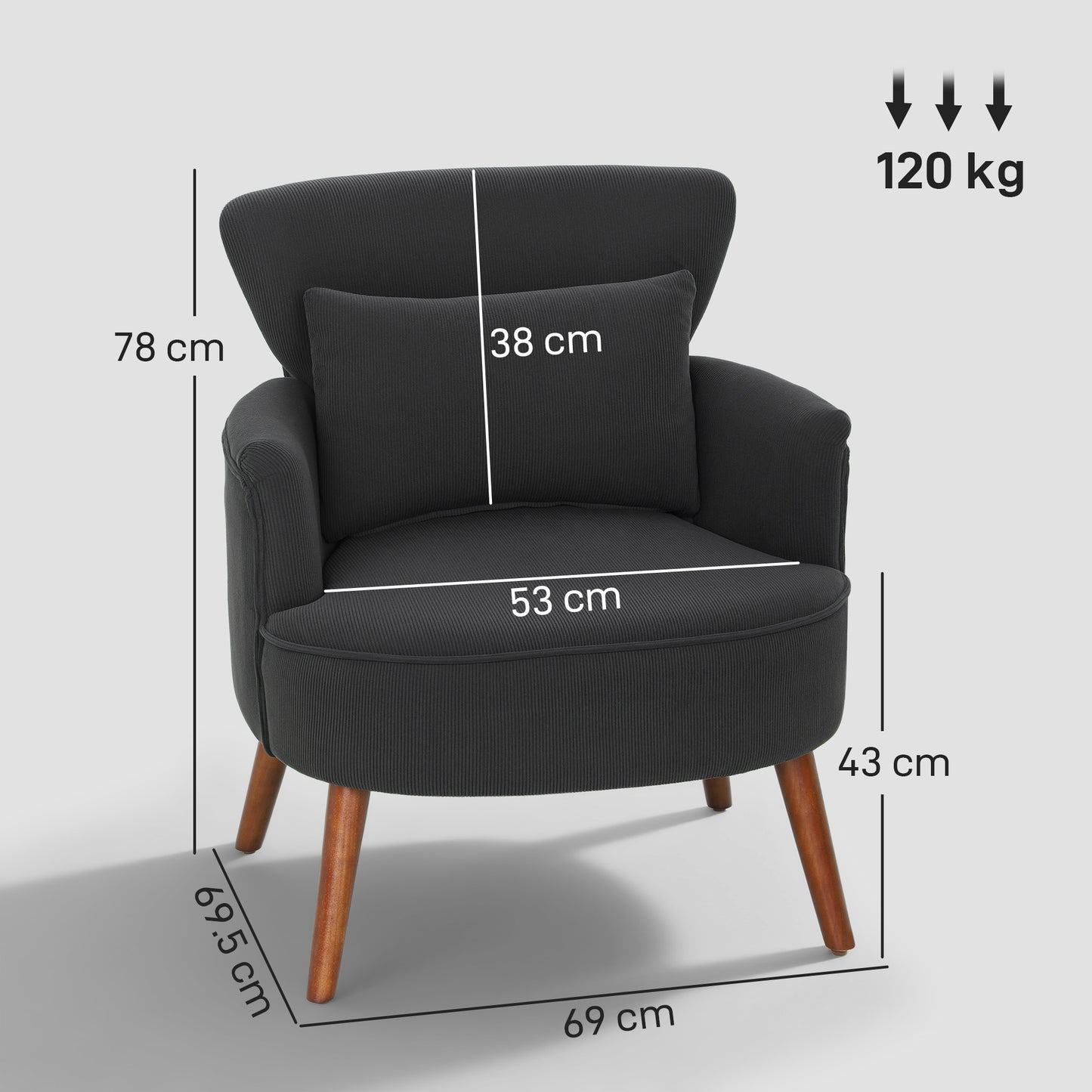 HOMCOM Corduroy Retro Wing Back Accent Chair For Small Spaces With Black Upholstery