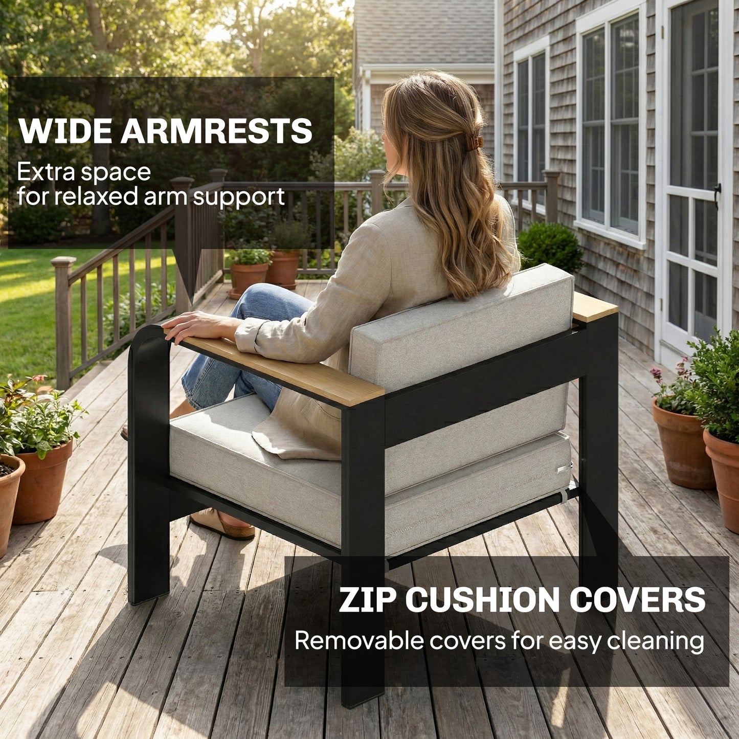 Outsunny 4 Seater Aluminium Garden Furniture Set With Olefin Cushions Beige Sofa Table Loveseat Armchairs