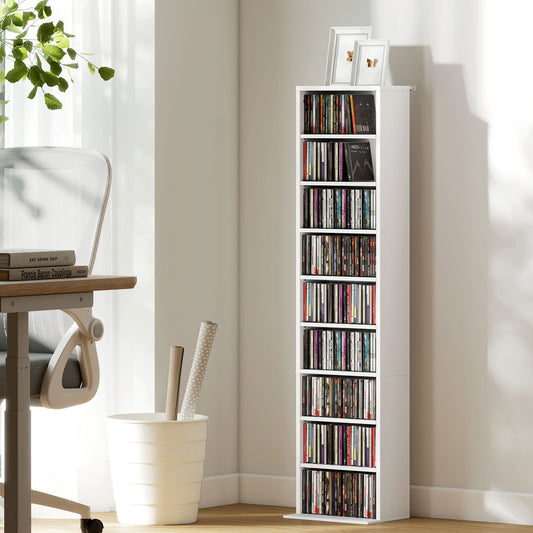 HOMCOM 260 CD Storage Unit Narrow White With Six Adjustable Shelves Ideal for CDs DVDs and Media Organization