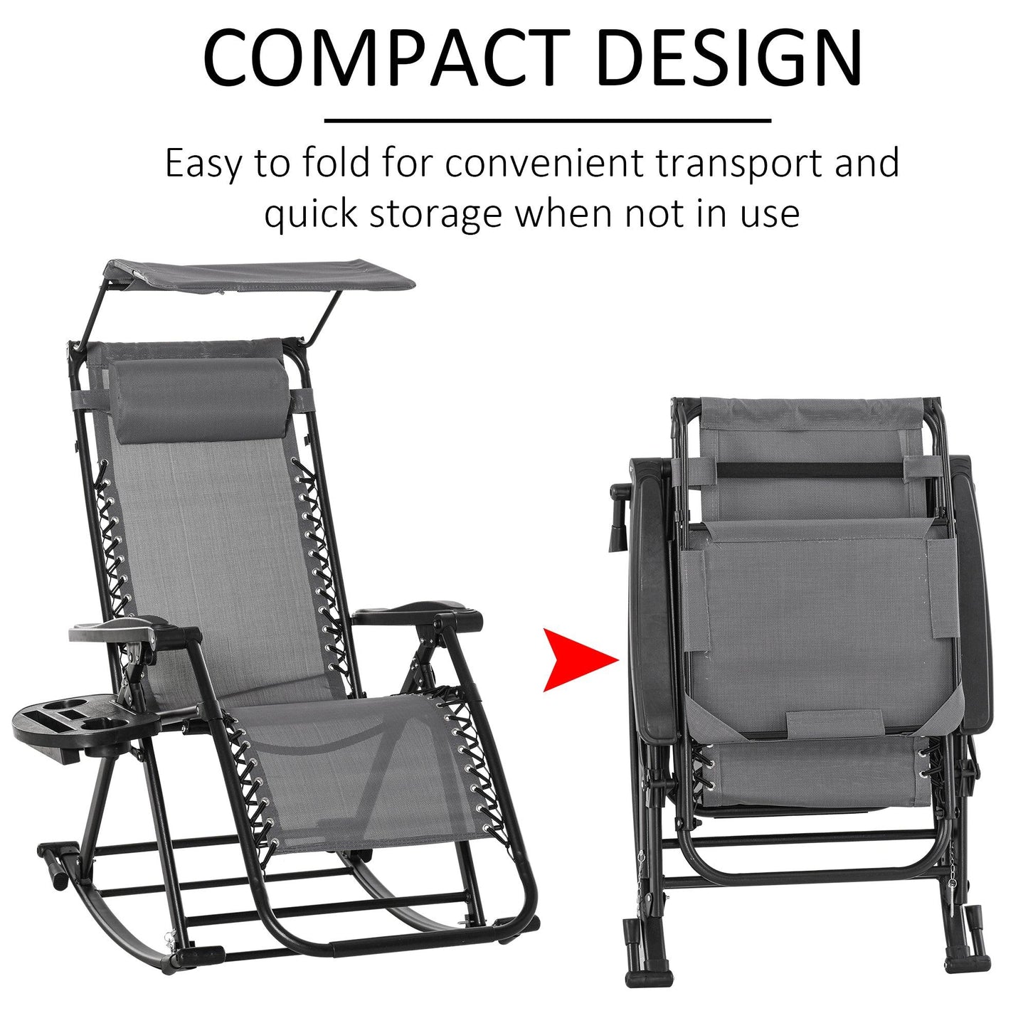 Outsunny Grey Outdoor Rocking Chair with Adjustable Sun Lounger - ALL4U RETAILER LTD