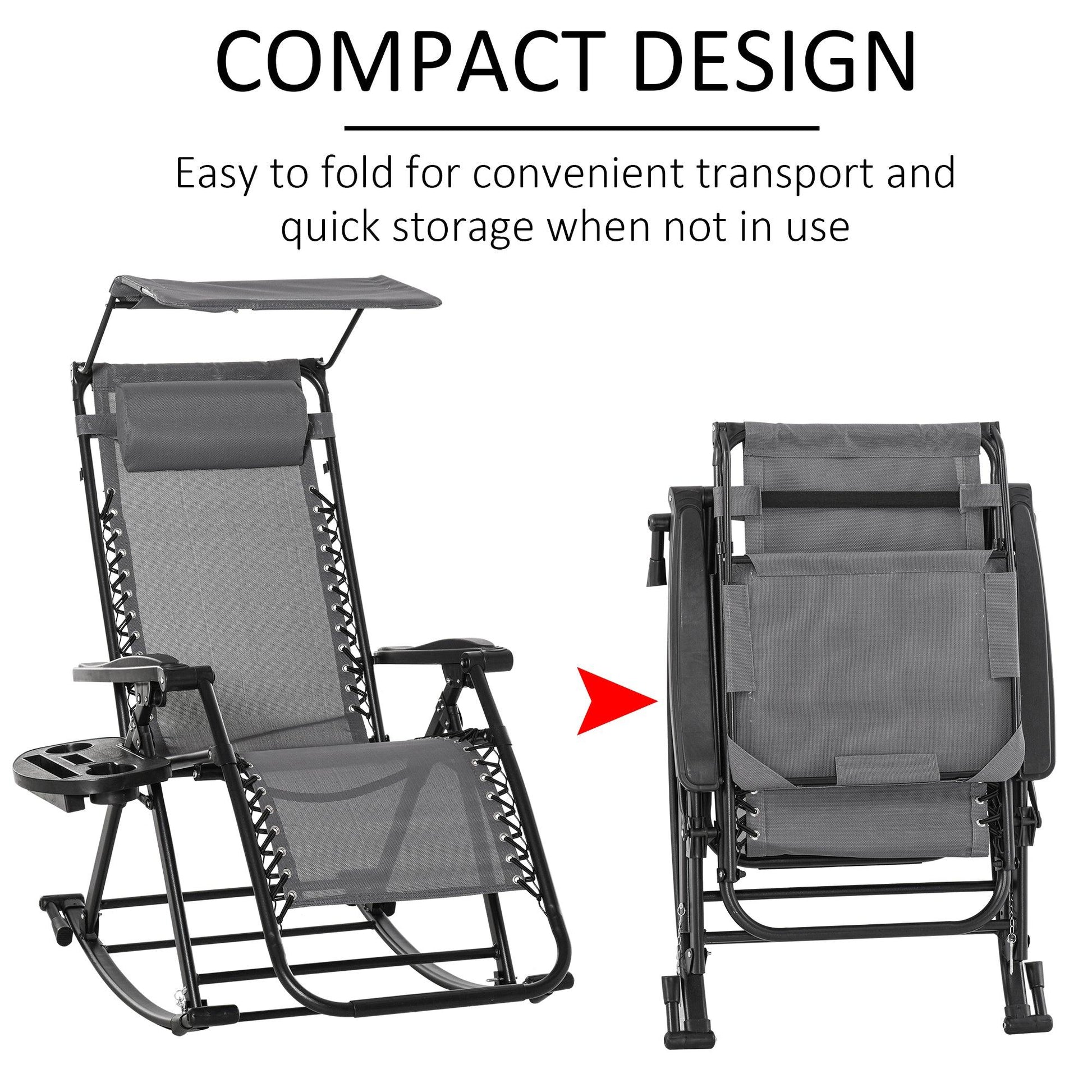 Outsunny Grey Outdoor Rocking Chair with Adjustable Sun Lounger - ALL4U RETAILER LTD