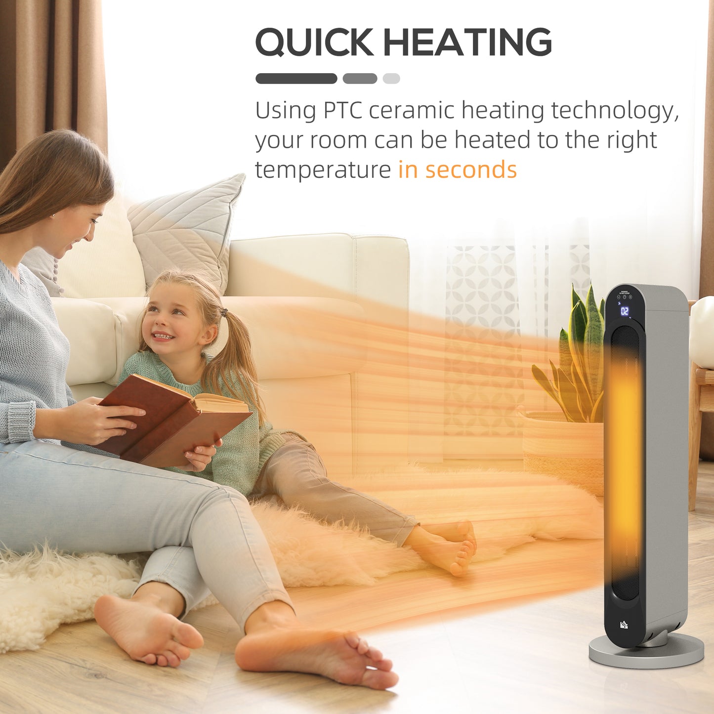 HOMCOM 2kW PTC Ceramic Tower Heater with Remote LED Display 10 to 35 C Temperature Range