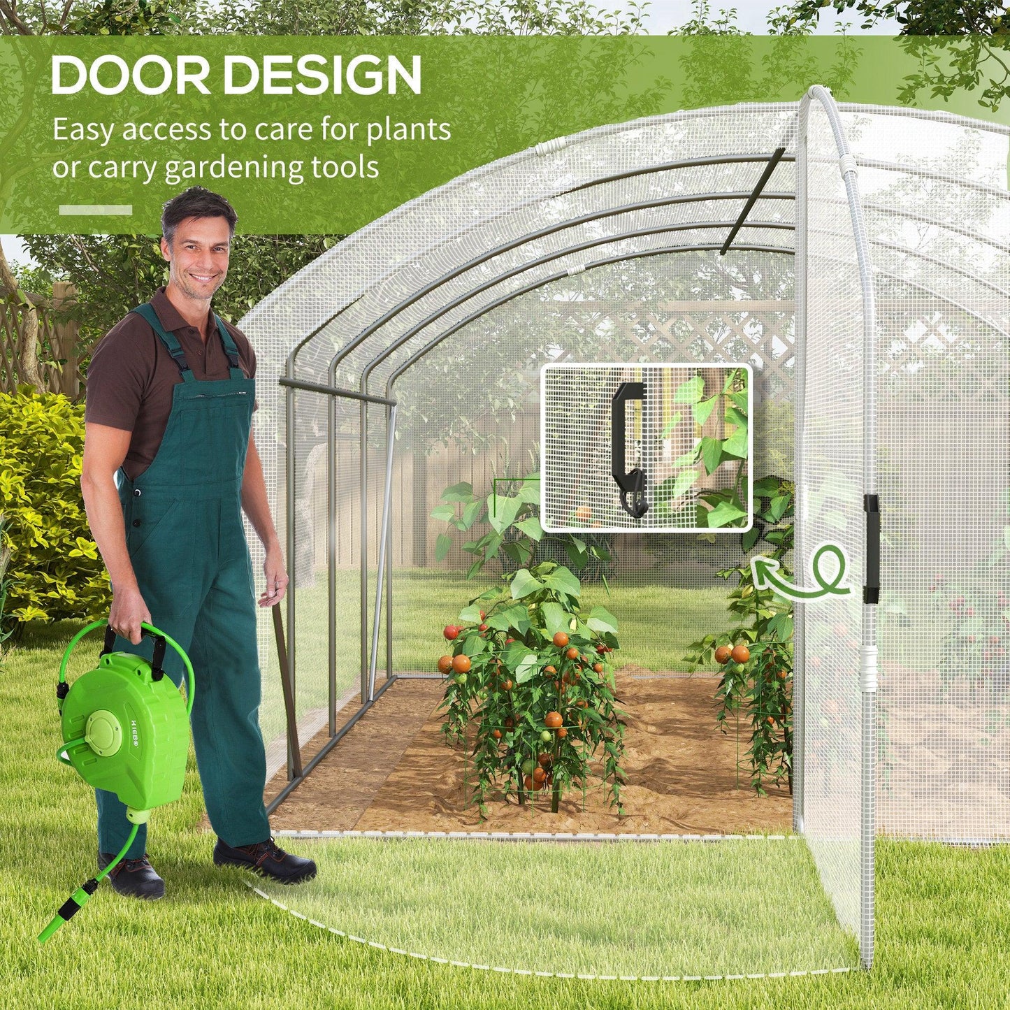 Outsunny Polytunnel Greenhouse Walk-in Grow House with UV-resistant PE Cover, Door, Galvanised Steel Frame, 4 x 3 x 2m, White - ALL4U RETAILER LTD