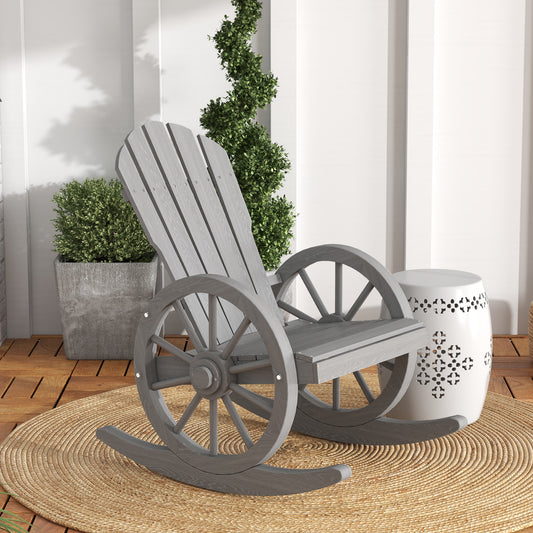 Outsunny Wooden Adirondack Rocking Chair Recliner Outdoor Garden Furniture Grey Patio Porch Rocker