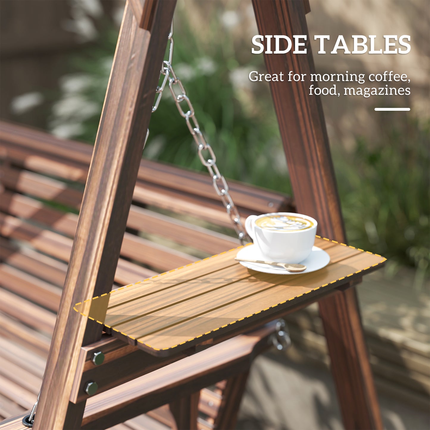 Outsunny 3-Seater Wooden Garden Swing Bench with Canopy – Outdoor Patio Porch Seat