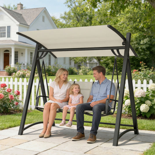 Outsunny 3 Seater Garden Swing Chair With Adjustable Tilting Canopy And Breathable Mesh Seat 360 Kg Capacity White