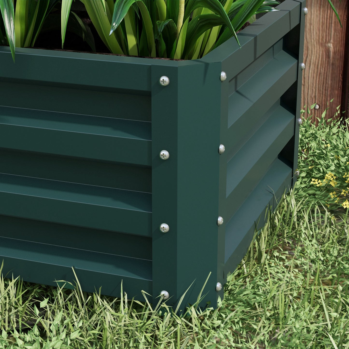 Outsunny Set of 2 Green Galvanised Steel Raised Garden Planters for Flowers, Herbs & Vegetables - ALL4U RETAILER LTD