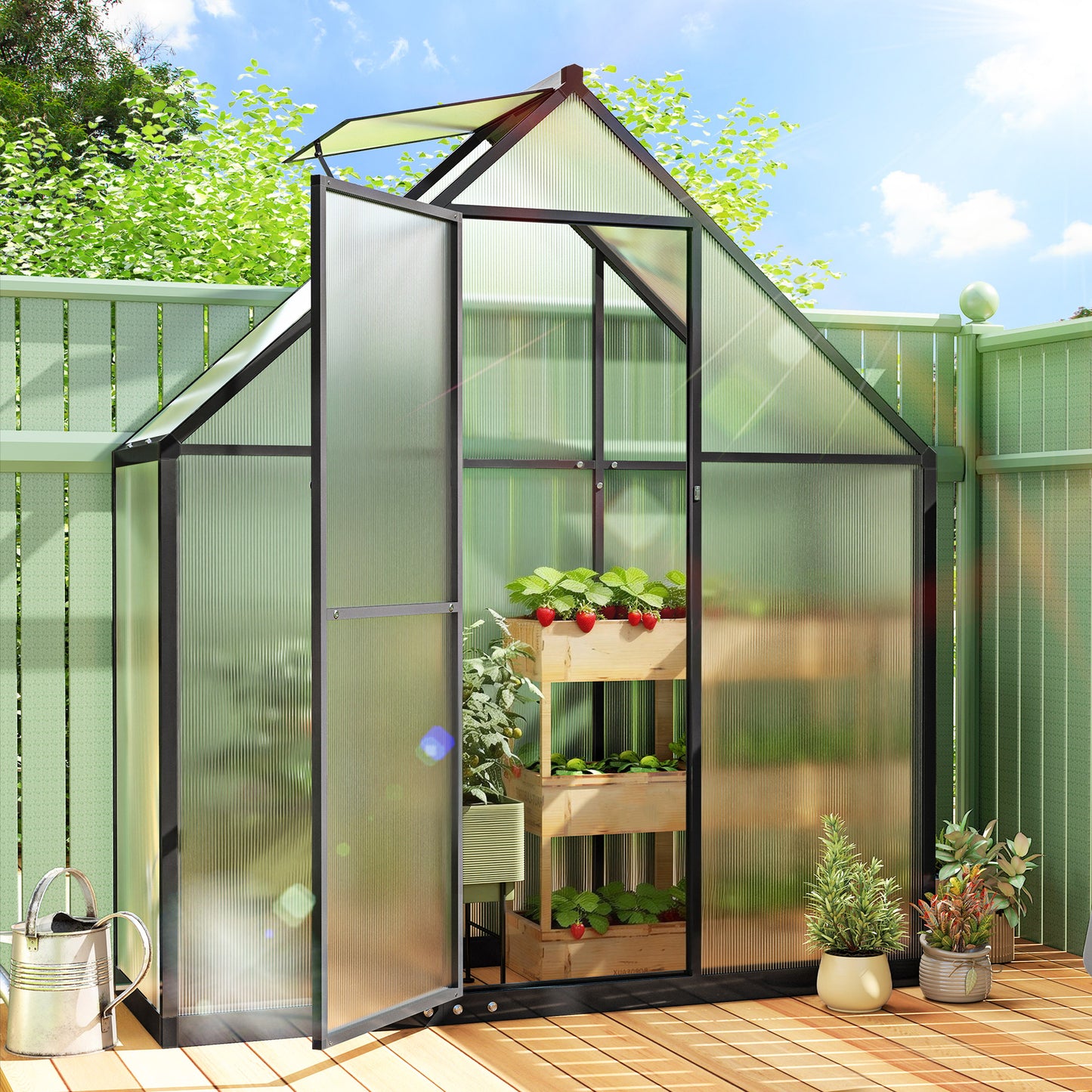 Outsunny Polycarbonate Greenhouse With Swing Door And Adjustable Window Walk In 5.5 Feet By 2 Feet Black