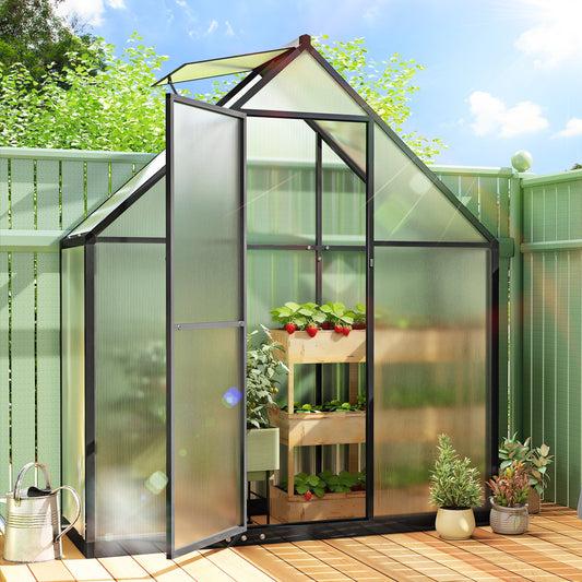 Outsunny Polycarbonate Greenhouse With Swing Door And Adjustable Window Walk In 5.5 Feet By 2 Feet Black