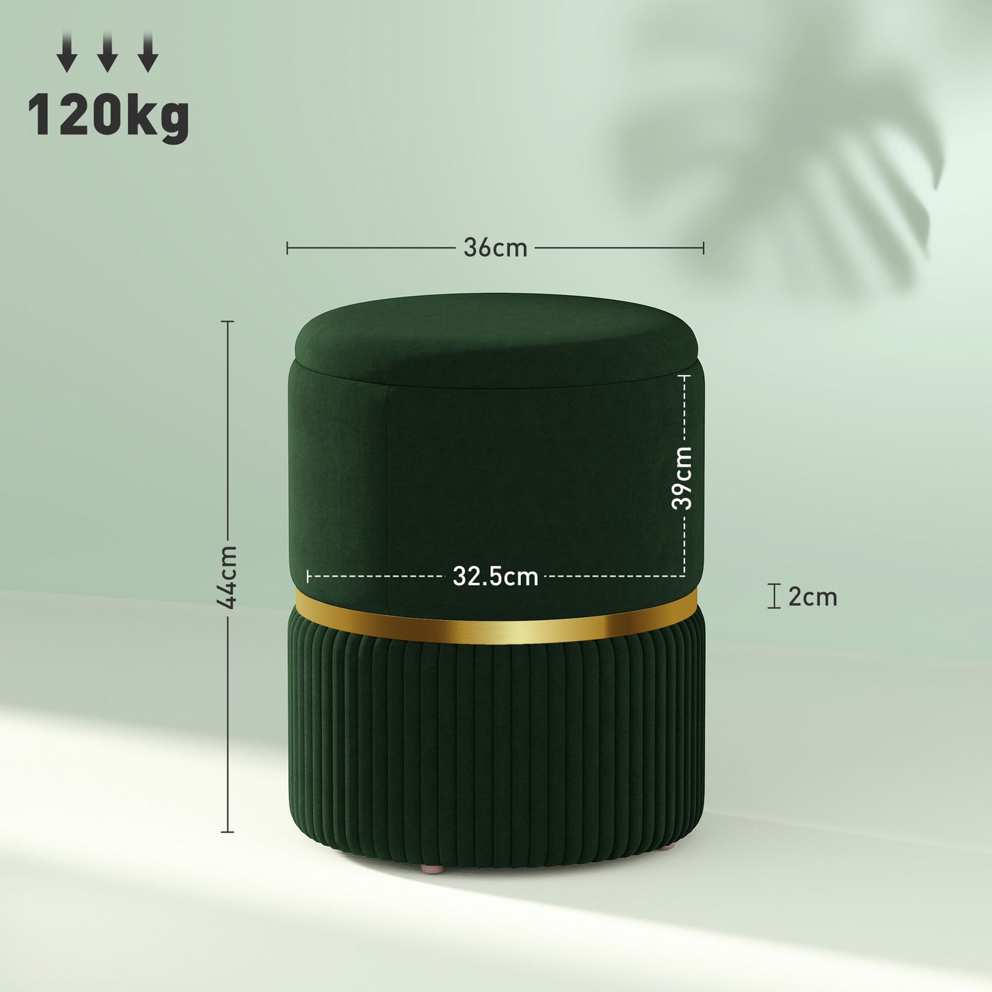 HOMCOM Velvet Feel Storage Ottoman Green With Hidden Under Seat Storage And Solid MDF Frame