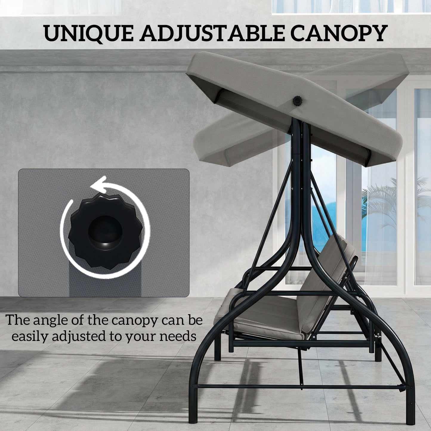 Outsunny 3 Seater Canopy Swing Chair 2 In 1 Garden Swing Seat Bed With Adjustable Canopy And Metal Frame Light Grey