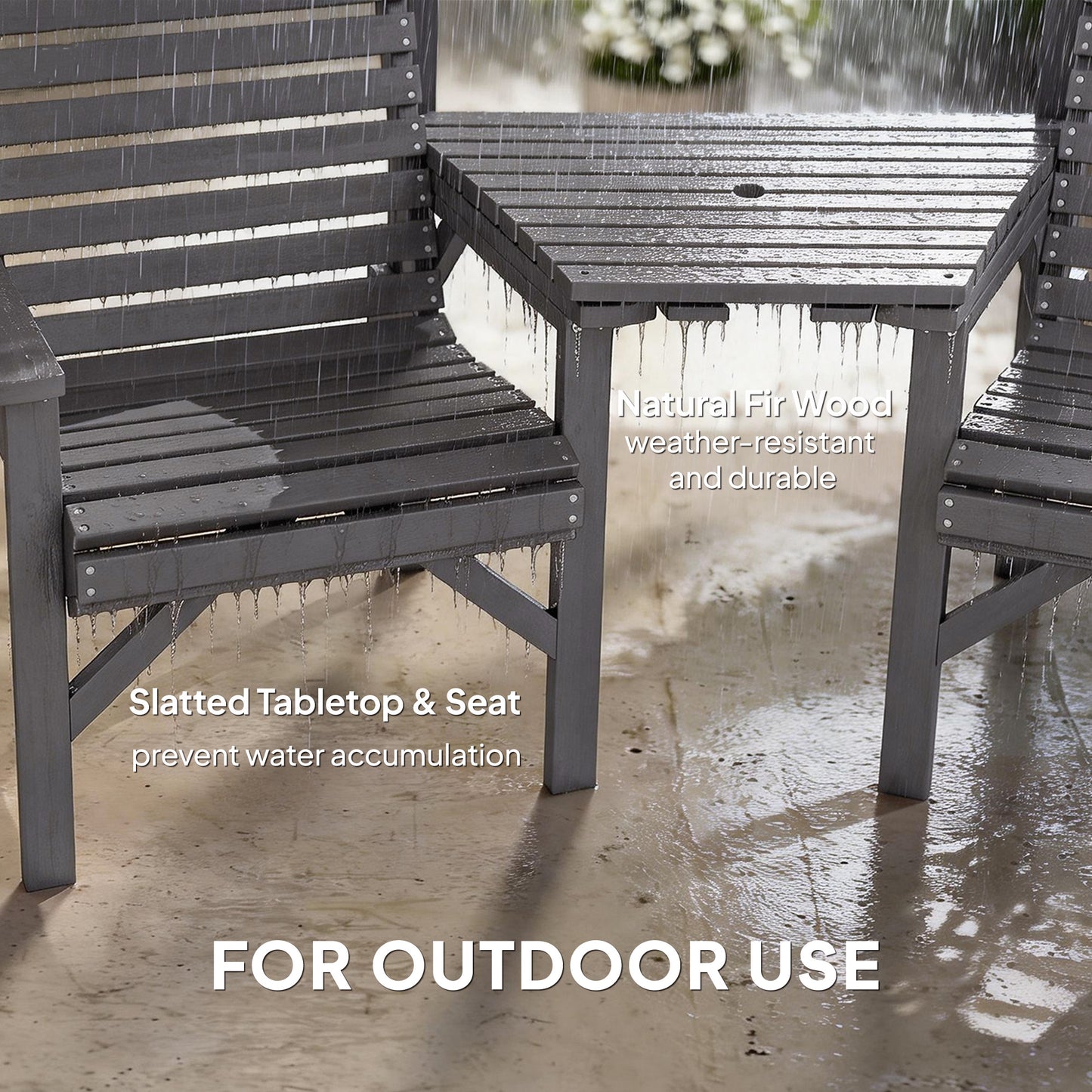 Outsunny 2 Seater Wooden Garden Bistro Set with Table and Chairs Parasol Hole Light Grey Outdoor Patio Furniture