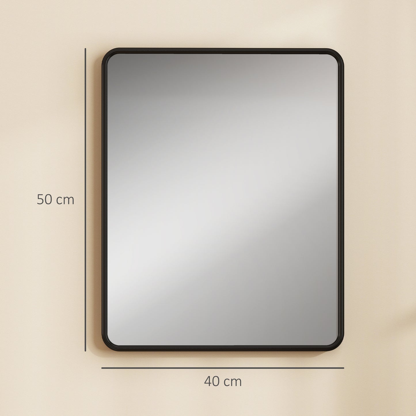 HOMCOM Rectangular Wall Mirror With HD Glass Black Metal Frame Dual Hanging Options Warp Free Design