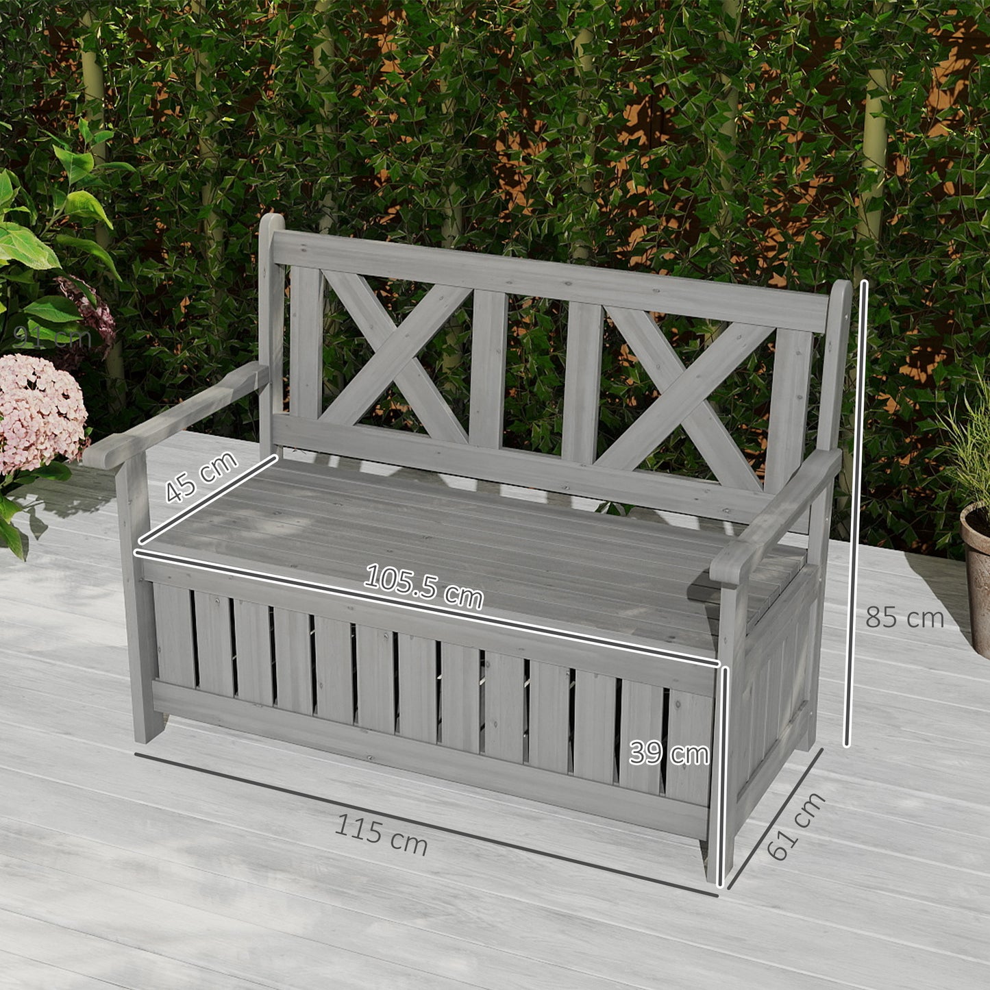 Outsunny 2 Seater Garden Storage Bench Charcoal Grey For Patio Porch Wood Outdoor Seating
