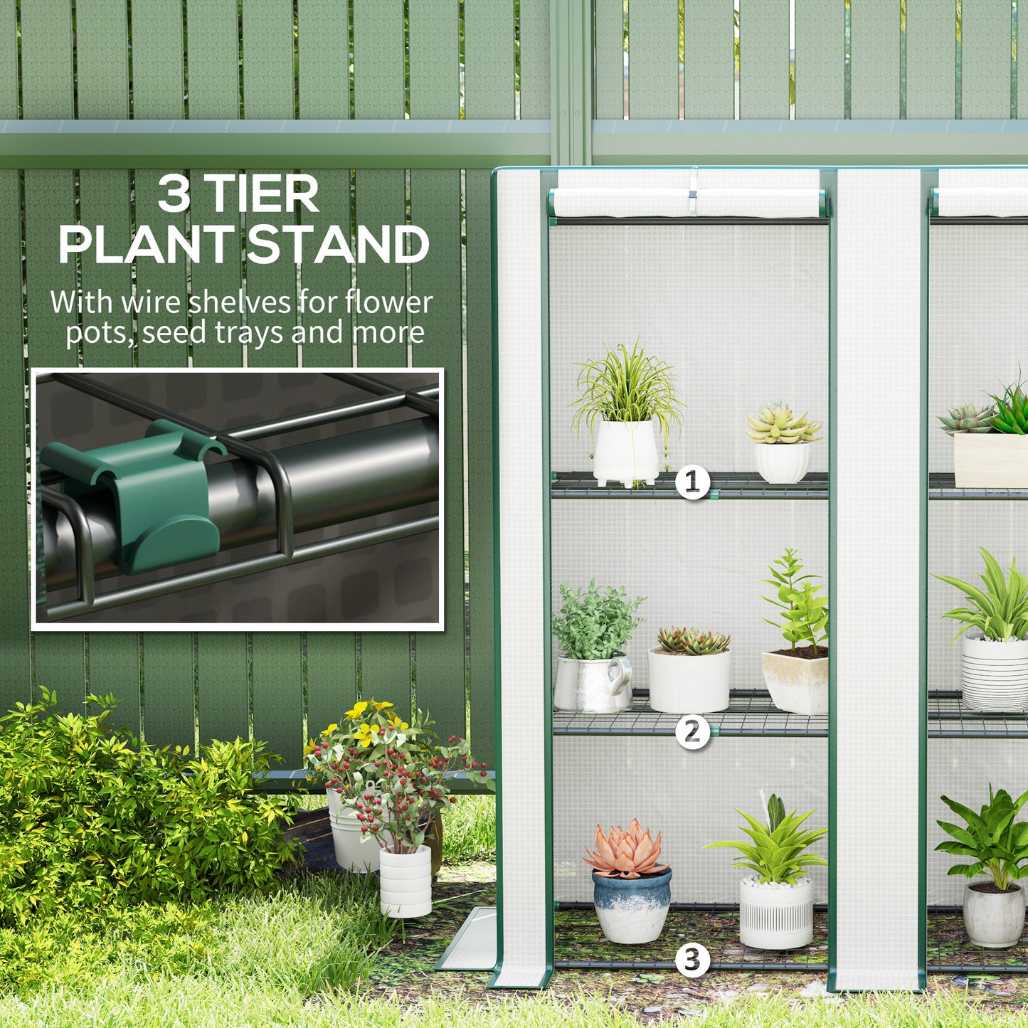 Outsunny Three Tier Mini Greenhouse White With Plastic Cover And Zipped Roll Up Door For Indoor Outdoor Shelves