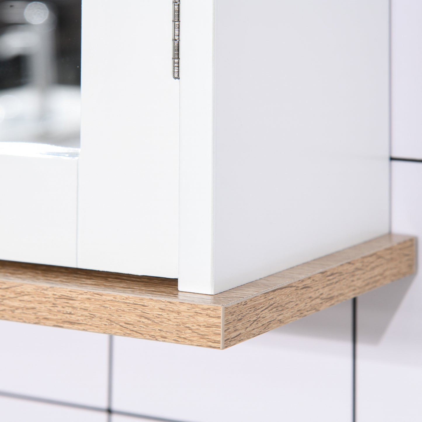 Kleankin Bathroom Furniture Set Mirror Cabinet Wall Mounted With Adjustable Shelf White And Wood Grain