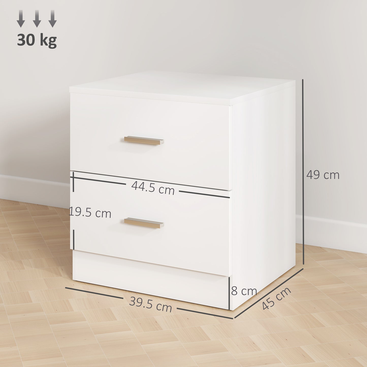 HOMCOM Set of 2 Modern Nightstands With 2 Storage Drawers White Bedside Tables for Bedroom and Living Room