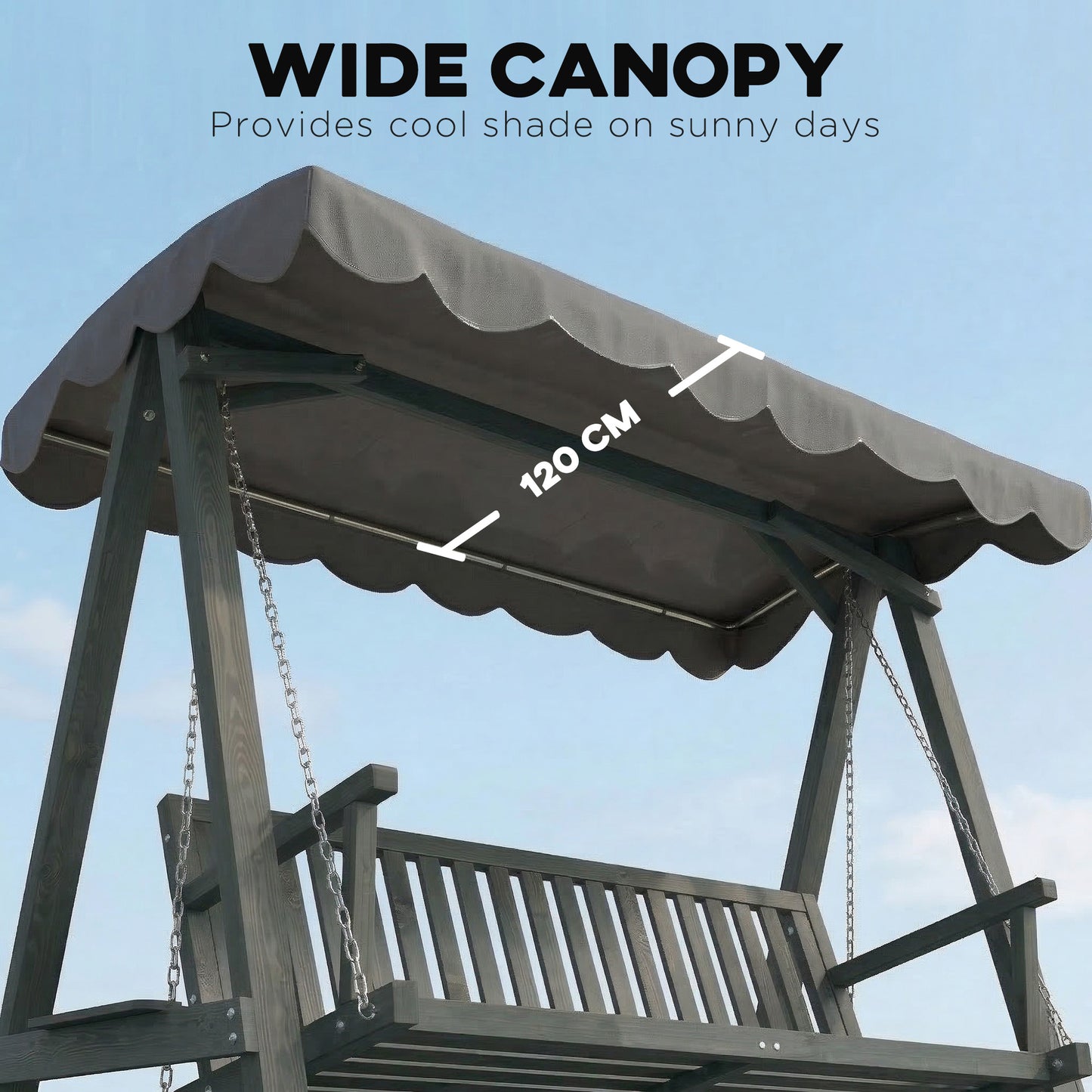 Outsunny 3 Seater Garden Swing Chair with Canopy Outdoor Wooden Swing Seat for Balcony Patio Porch Grey