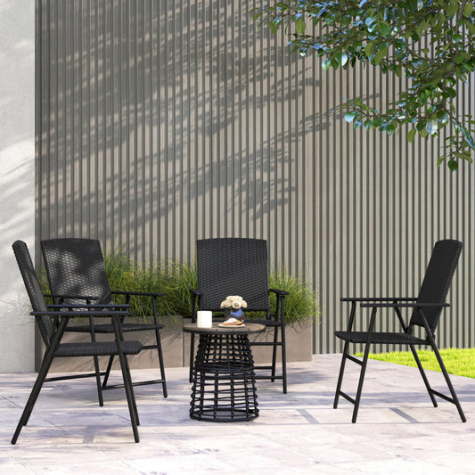 Outsunny Set of Four Folding Rattan Chairs Black Weather Resistant Outdoor Patio Seating