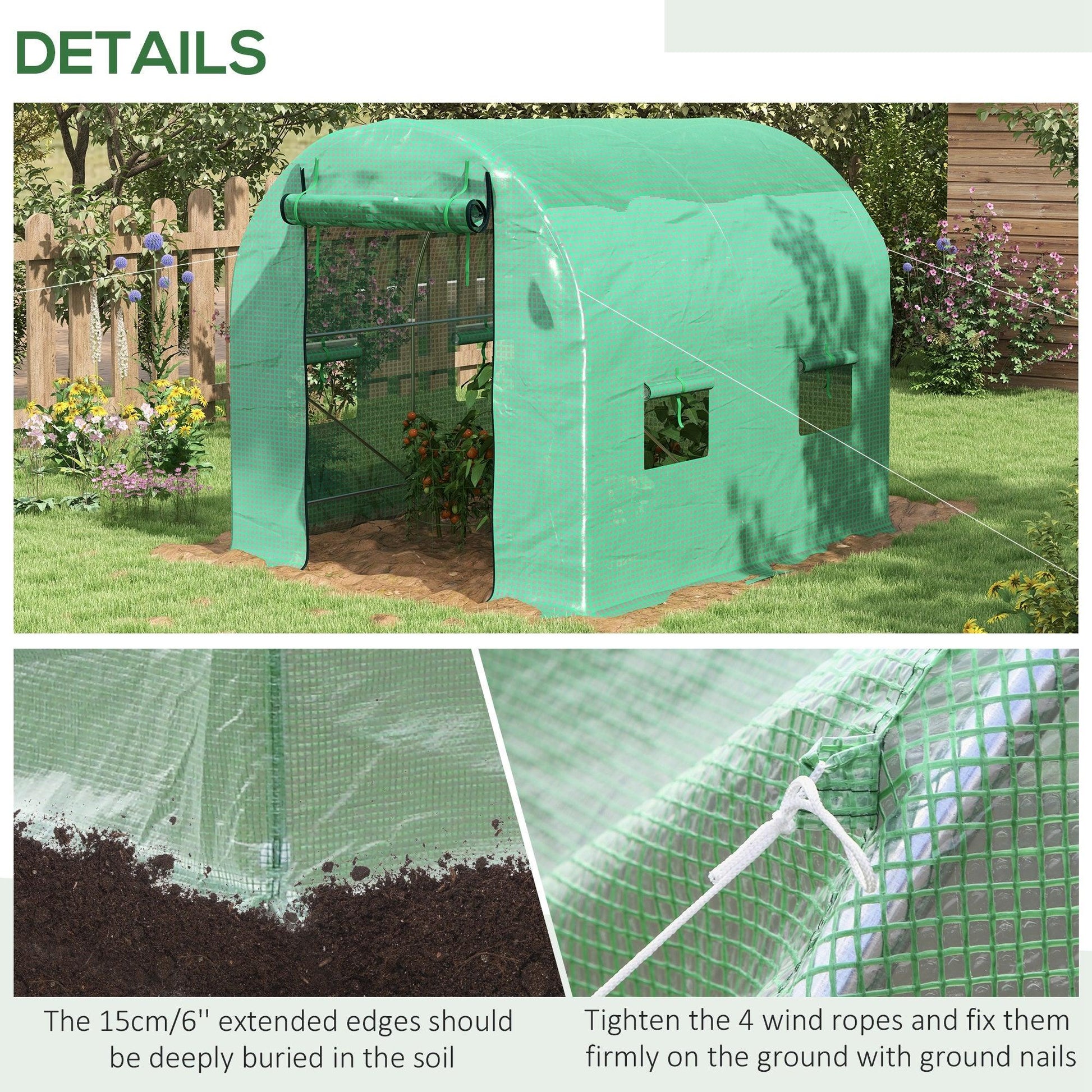 Outsunny 2.5 x 2m Walk-In Polytunnel Greenhouse with Roll Up Door Windows Gree - ALL4U RETAILER LTD