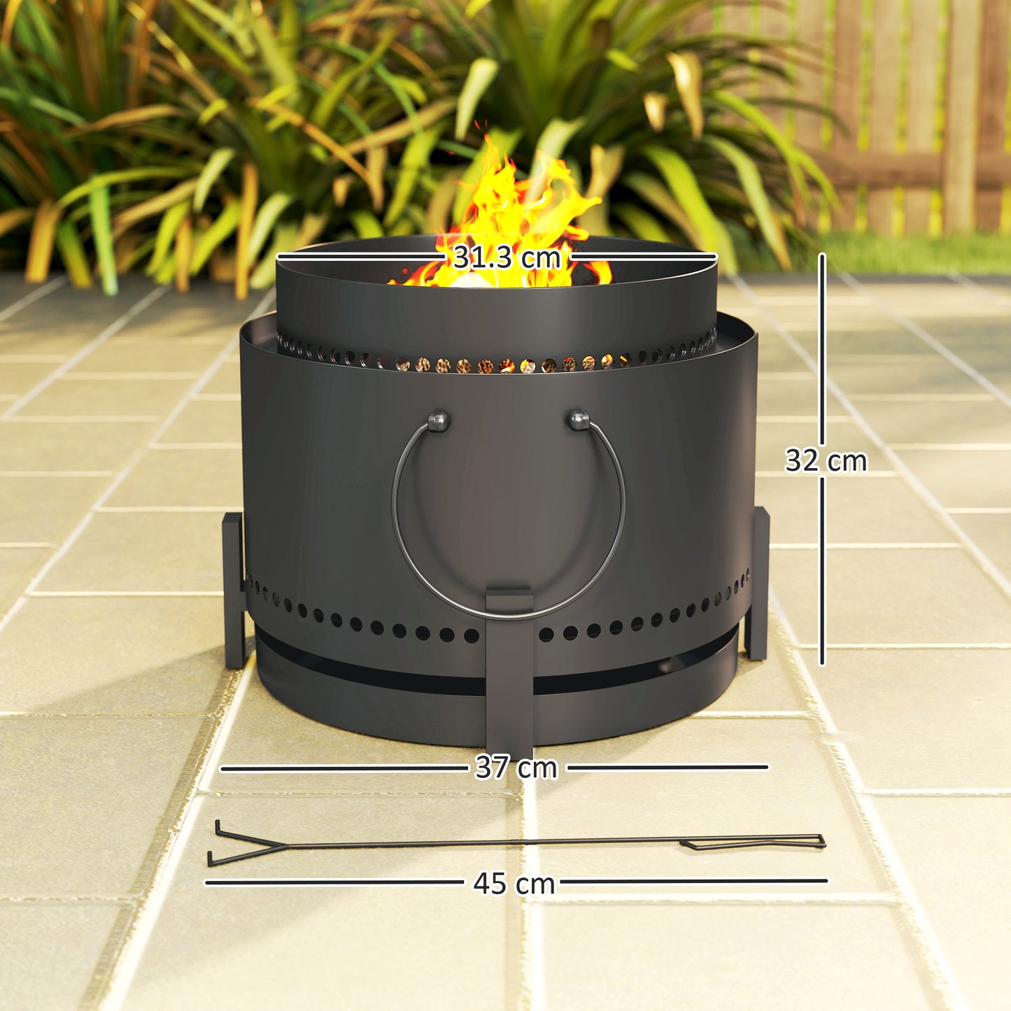 Outsunny Smokeless Fire Pit With Ash Catcher 37cm Portable Wood Burning Firepit For Garden Camping Bonfire
