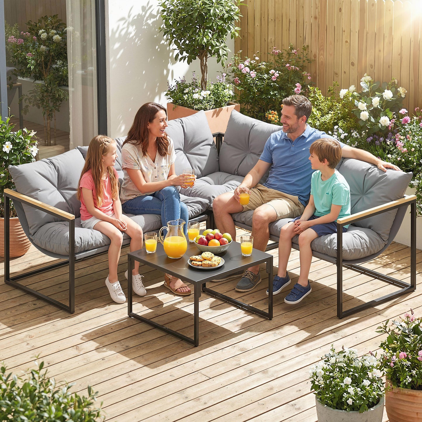 Outsunny 4 Piece Garden Furniture Set With Thick Cushions And Coffee Table For Patio Porch Balcony Deck Grey