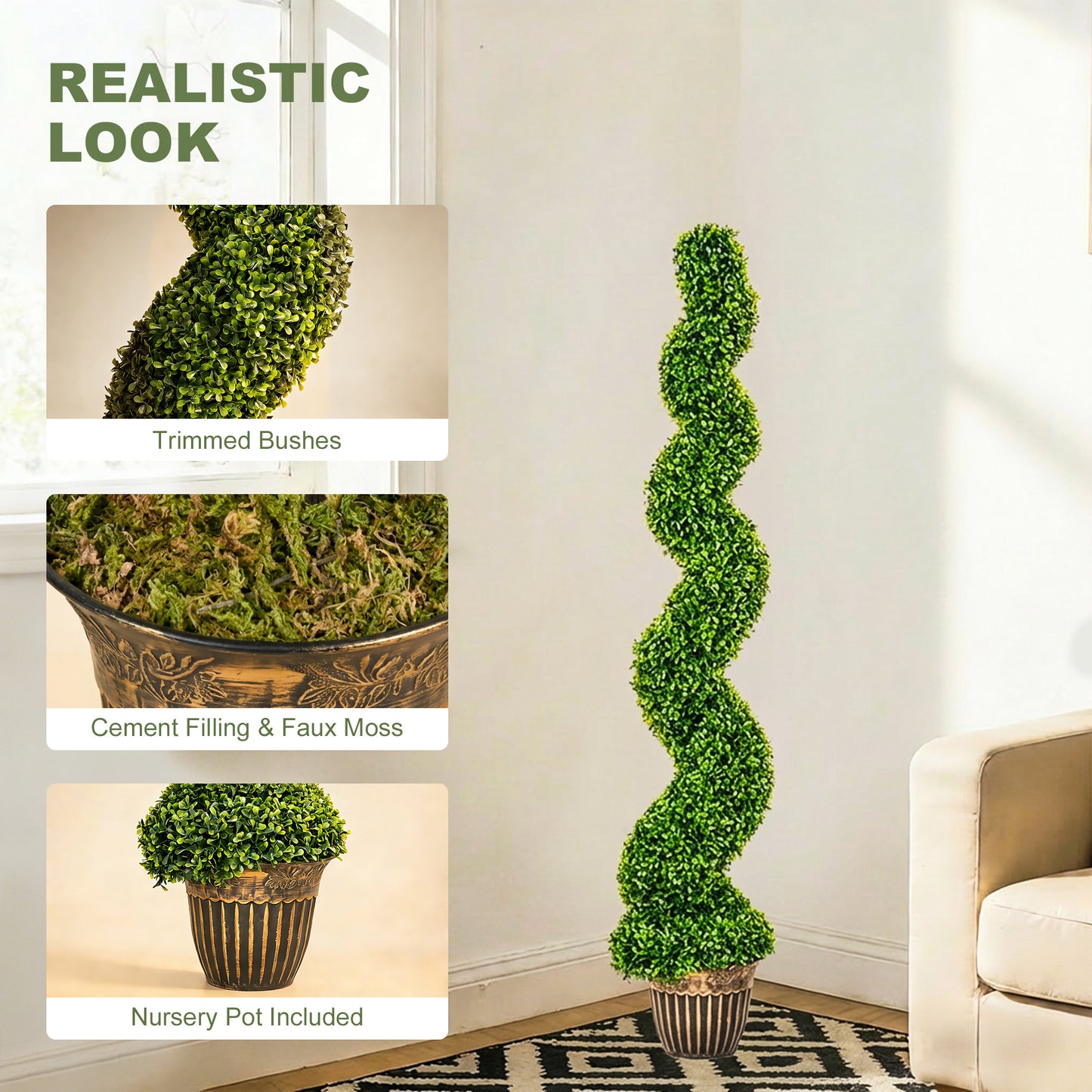 HOMCOM Set Of 2 Artificial Spiral Boxwood Trees With Pots For Home Indoor Outdoor Decor 150cm