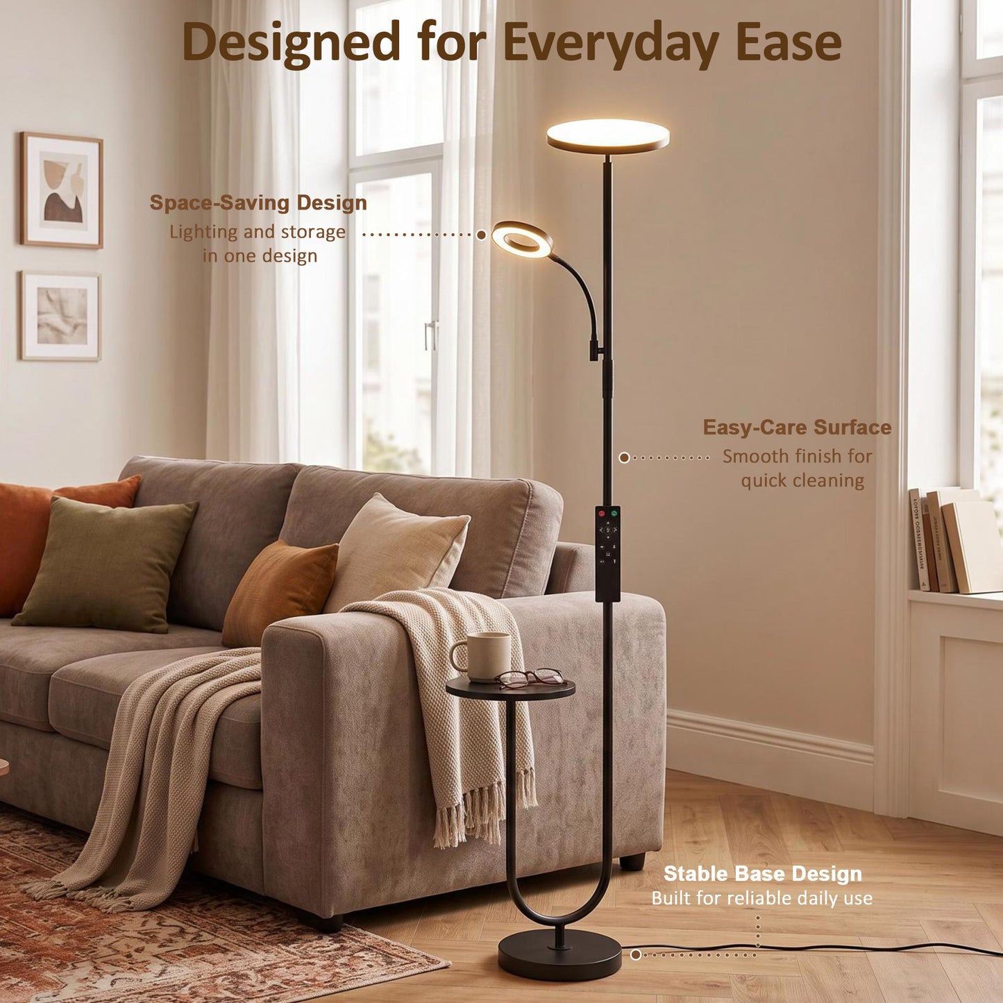 Homcom Uplighter Floor Lamp Dimmable Reading Light With Remote Control