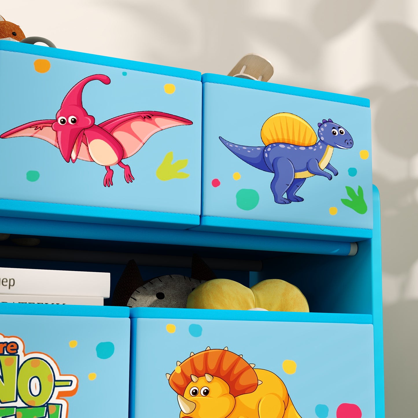 AIYAPLAY 3 Tier Kids Storage Unit With 9 Non Woven Fabric Boxes For Toys And Books In Blue