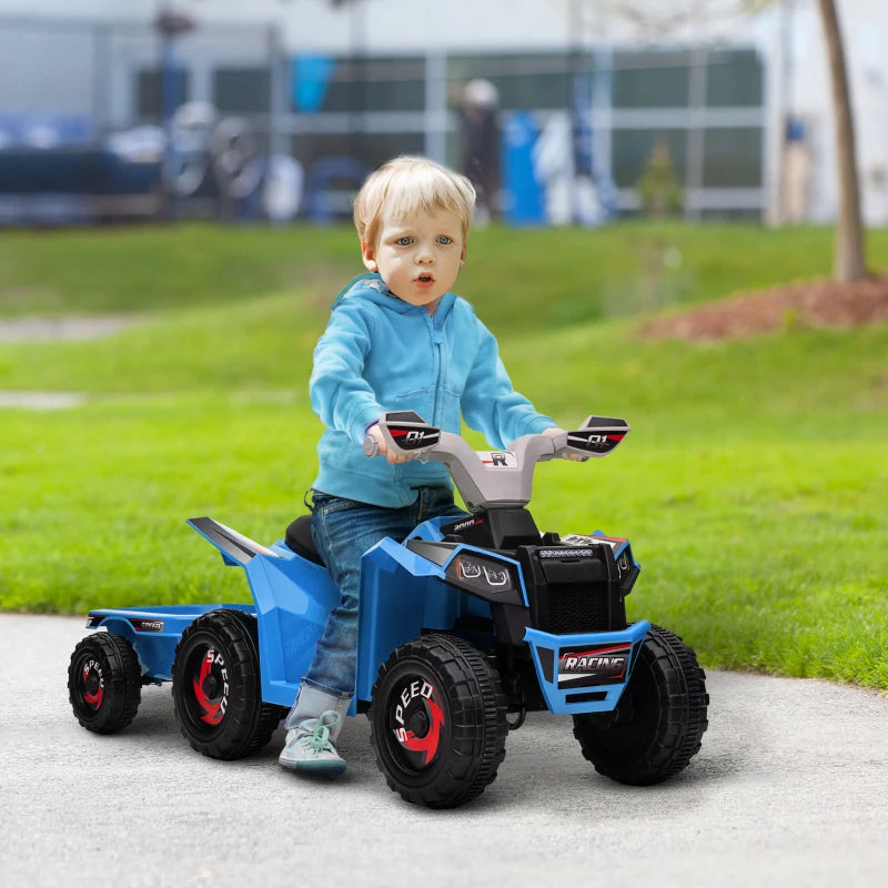 HOMCOM 6V Blue Quad Bike with Back Trailer - Wear-Resistant Wheels, Ideal for Ages 18-36 Months - ALL4U RETAILER LTD