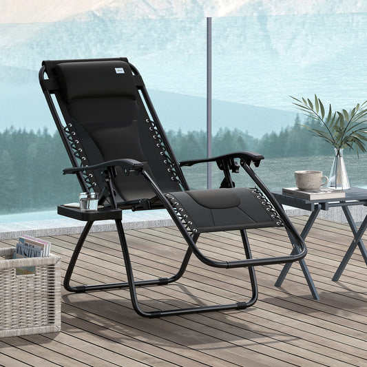 Outsunny Zero Gravity Lounger Folding Reclining Patio Chair With Padded Seat Cup Holder Headrest Poolside Camping Black