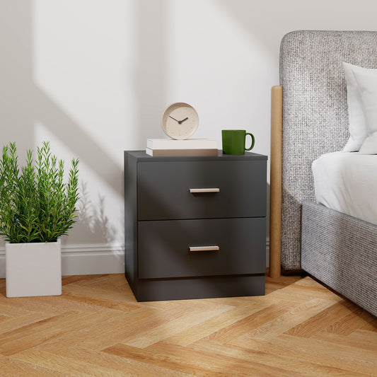 HOMCOM Modern Bedside Table With Two Drawers Black For Bedroom And Living Room Ideal Nightstand