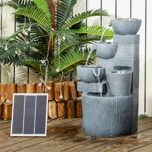 Outsunny Solar Powered Outdoor Water Fountain Four Tier Zen Garden Decoration Dark Grey