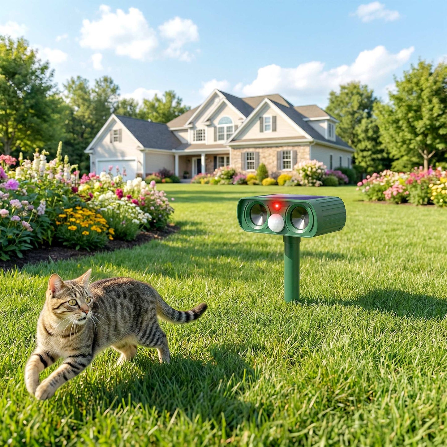 Outsunny Ultrasonic Cat Repellent With PIR Motion Sensor 110 Degree LED Flash Solar Powered Gardens Deterrent UK
