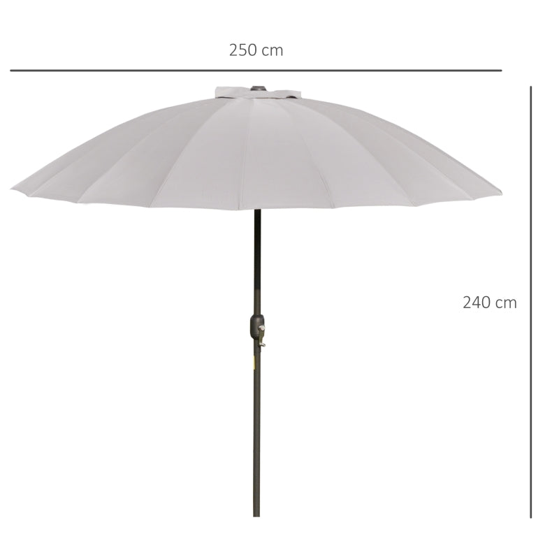 Outsunny 2.5m Tilting Parasol with Pleated Canopy - Light Grey | Adjustable Outdoor Umbrella for Sun Protection - ALL4U RETAILER LTD