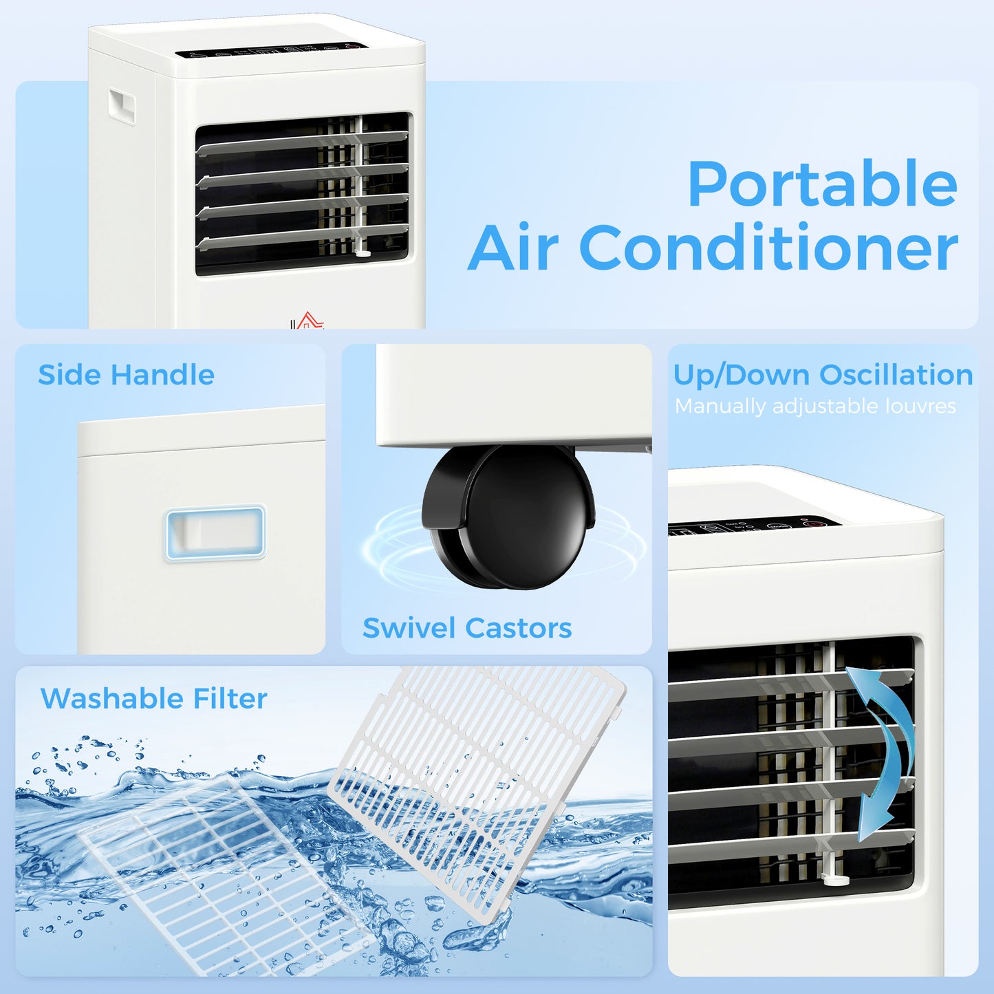 HOMCOM Portable Air Conditioner 9000 BTU With Display 4 In 1 Cooling Dehumidifying Sleep Mode Up To 28 Square Meters