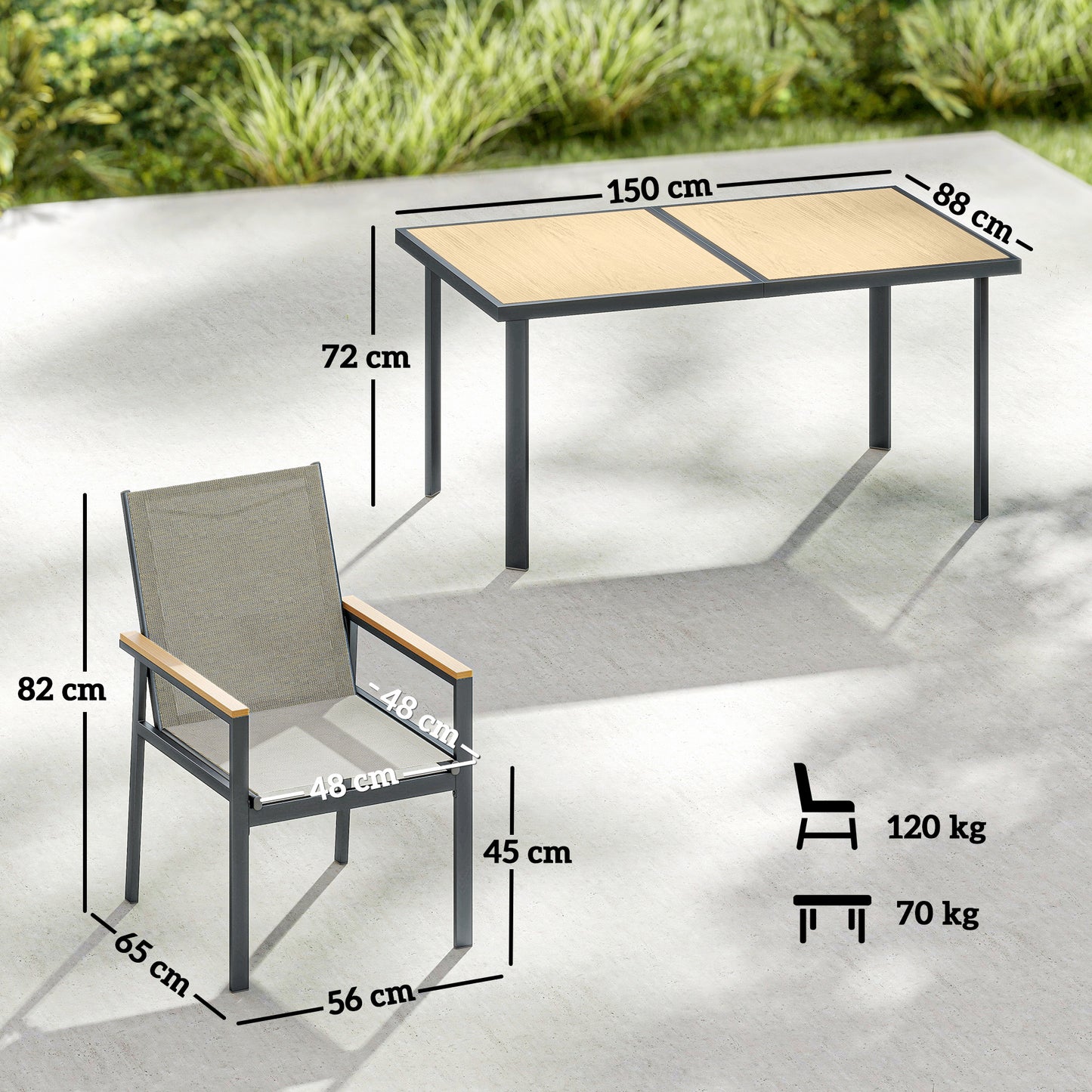 Outsunny Seven Piece Metal Garden Dining Set With Glass Top Table Khaki Outdoor Patio Furniture