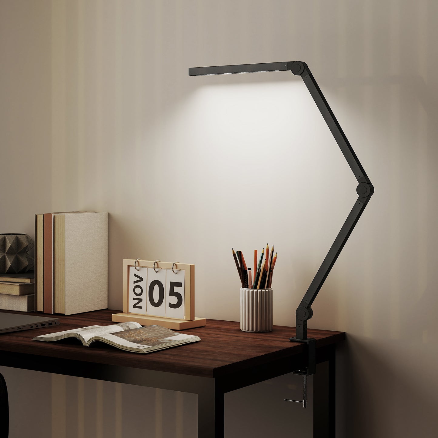 HOMCOM LED Desk Lamp With Clamp Swing Arm Dimmable Eye Caring Table Lamp Two Colour Modes Five Brightness Levels