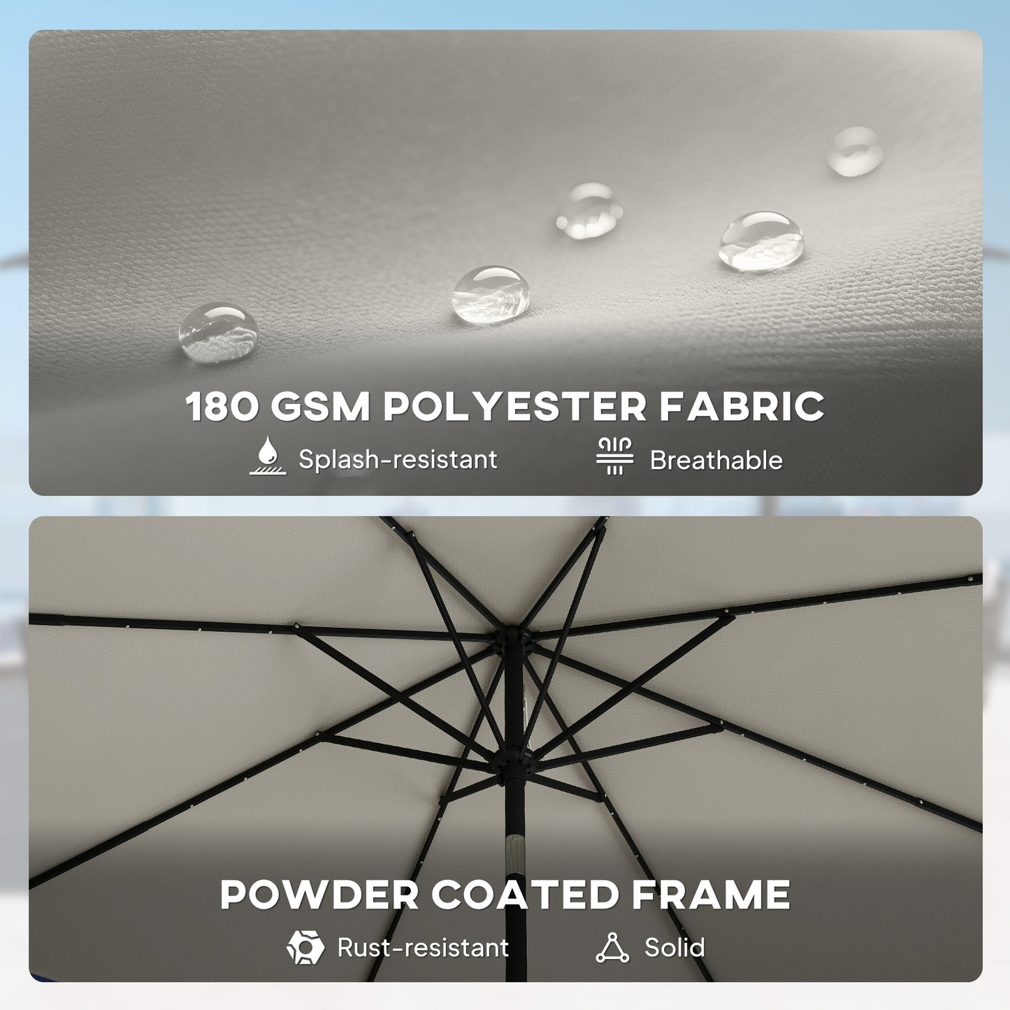 Outsunny 2.6 m Garden Parasol Umbrella With LED Solar Light And Cover For Patio Outdoor Market Umbrella Light Grey