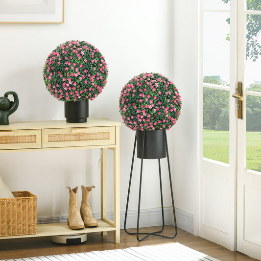 HOMCOM Set Of Two Pink Artificial Boxwood Balls For Home Decor Durable Plastic Indoor Outdoor Plants
