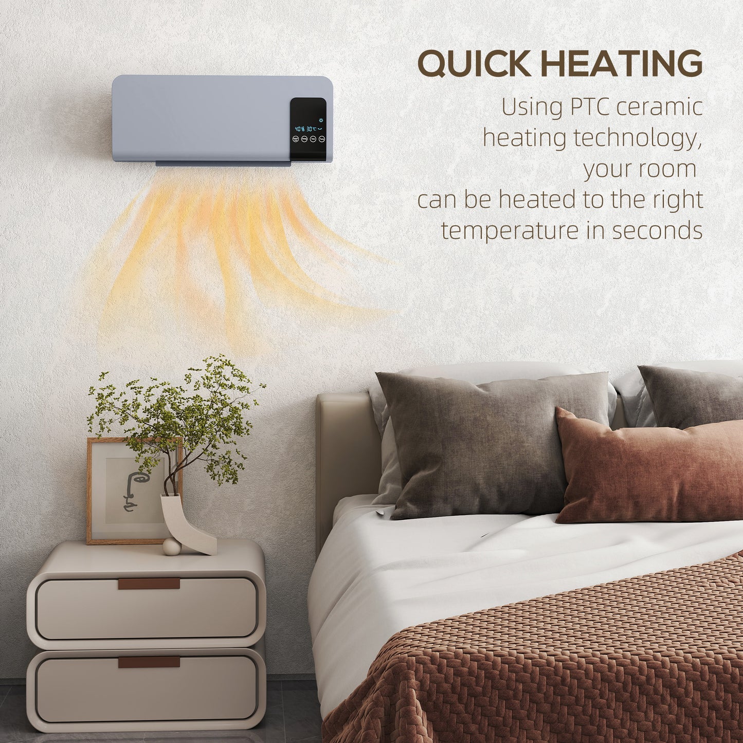 HOMCOM 2000W Wall Mounted Heater With Oscillating Fan For Year Round Heating 18 To 45 Celsius Grey