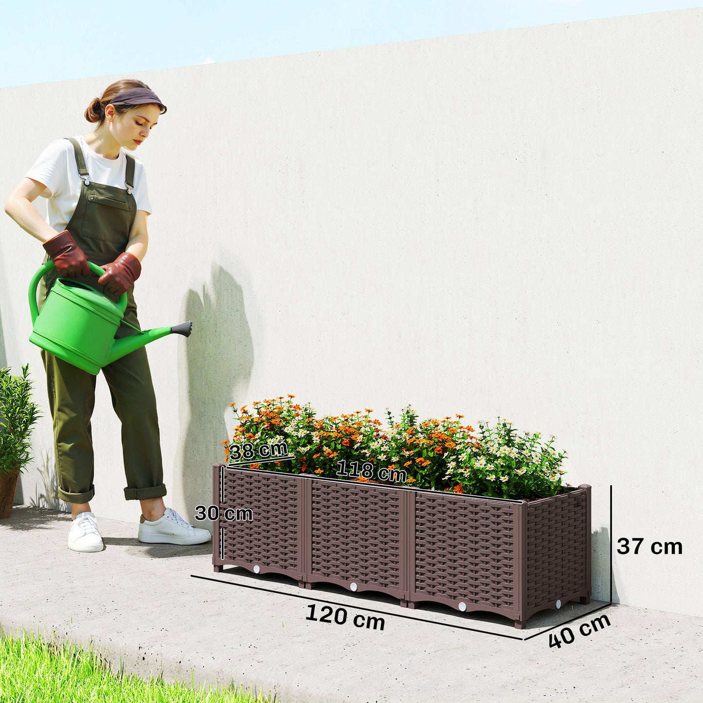 Outsunny Plastic Raised Garden Bed With Legs Self Watering Elevated Planter Boxes With Drainage Holes And Plugs