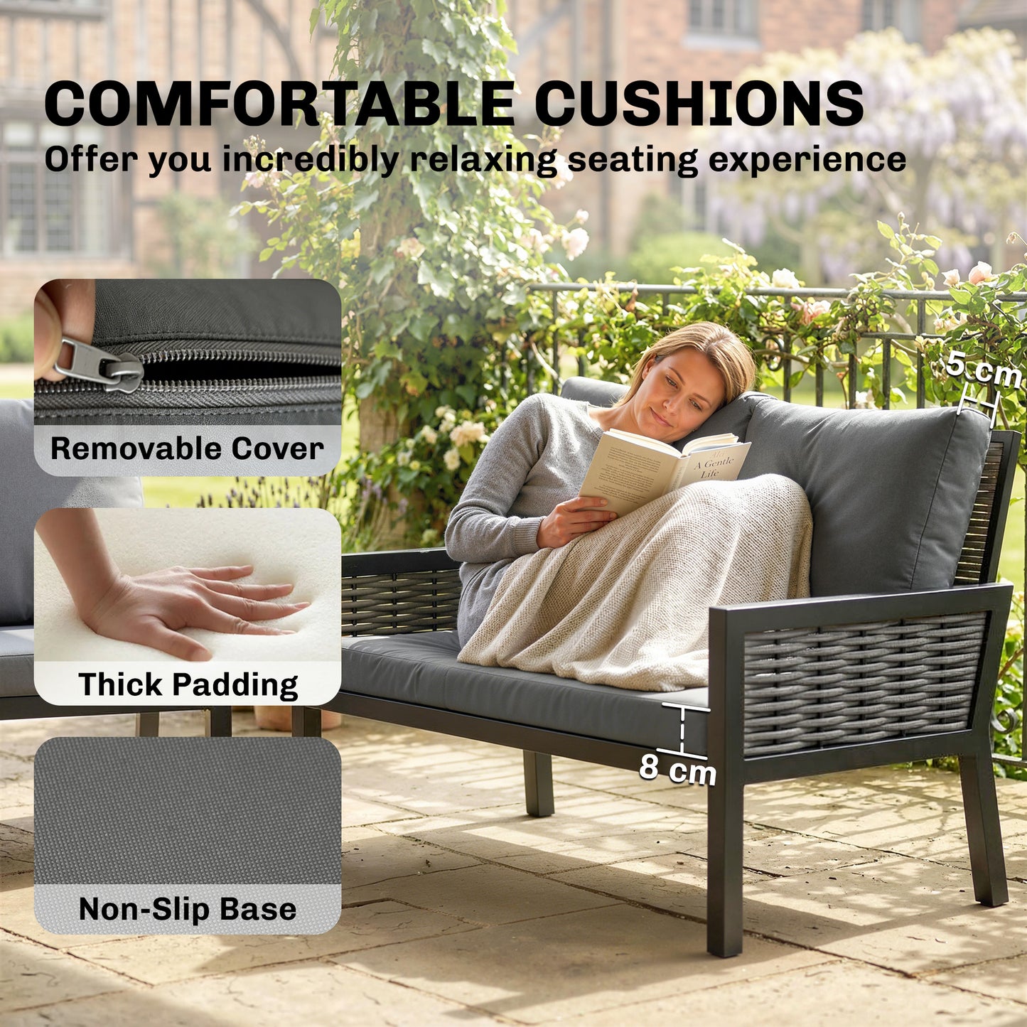 Outsunny 4 Seater Rattan Garden Furniture Set With 2 Armchairs Loveseat And Coffee Table Cushions Dark Grey