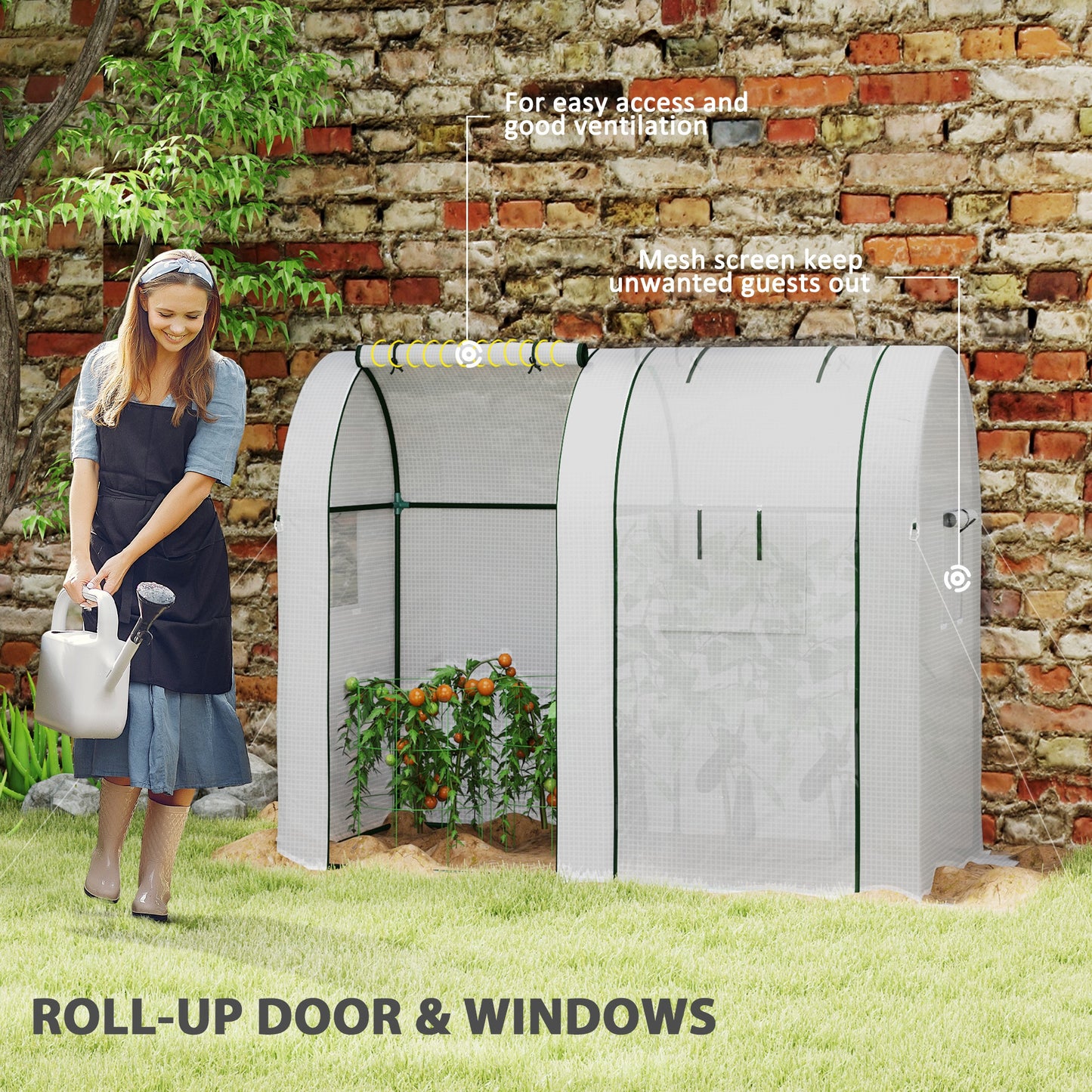 Outsunny 94 x 185 cm Mini Two Room Greenhouse White Steel Frame Garden Grow House With Ground Stakes And Guy Ropes