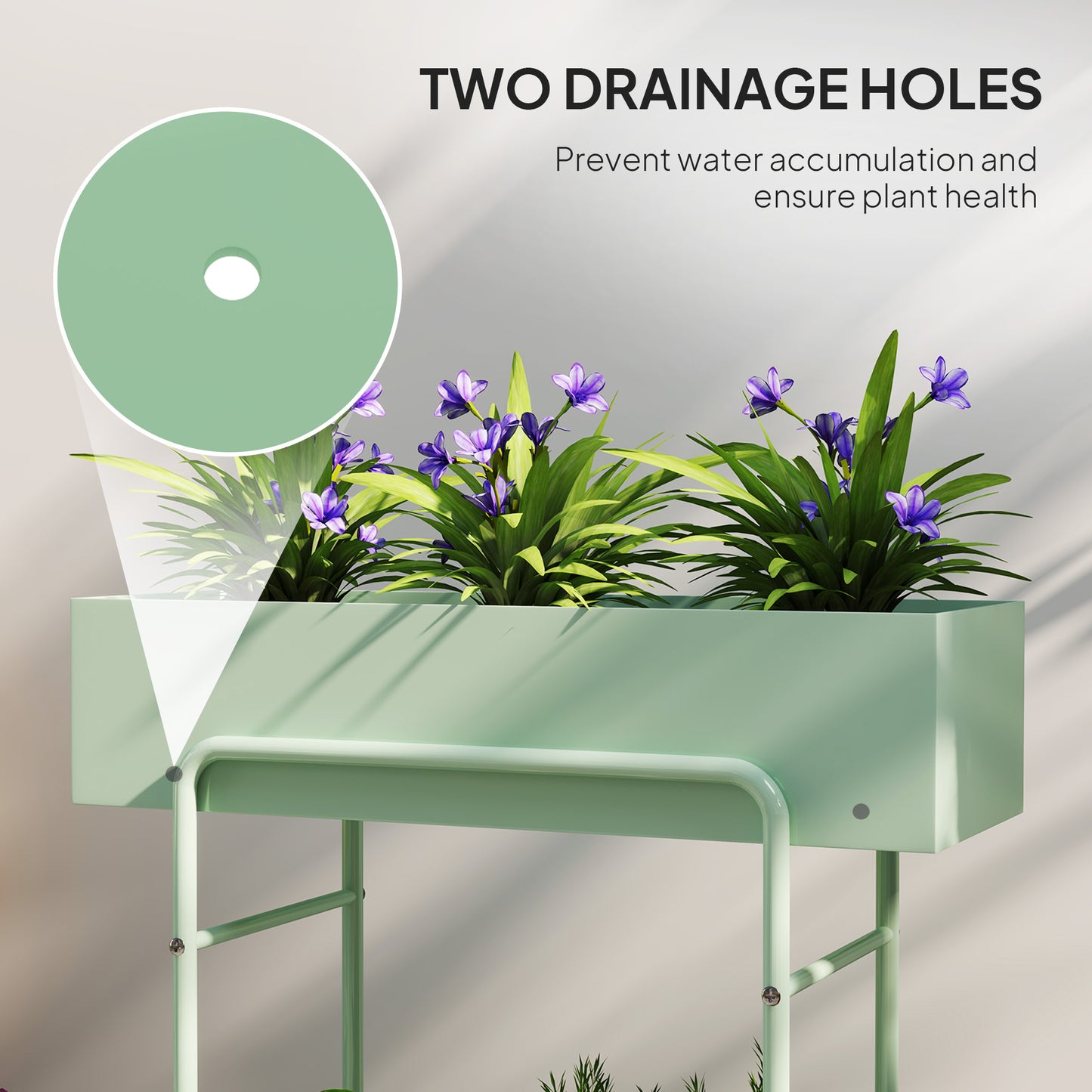 Outsunny Two Tier Metal Plant Stand With Drain Holes Floor Standing Indoor Outdoor Garden Patio Balcony