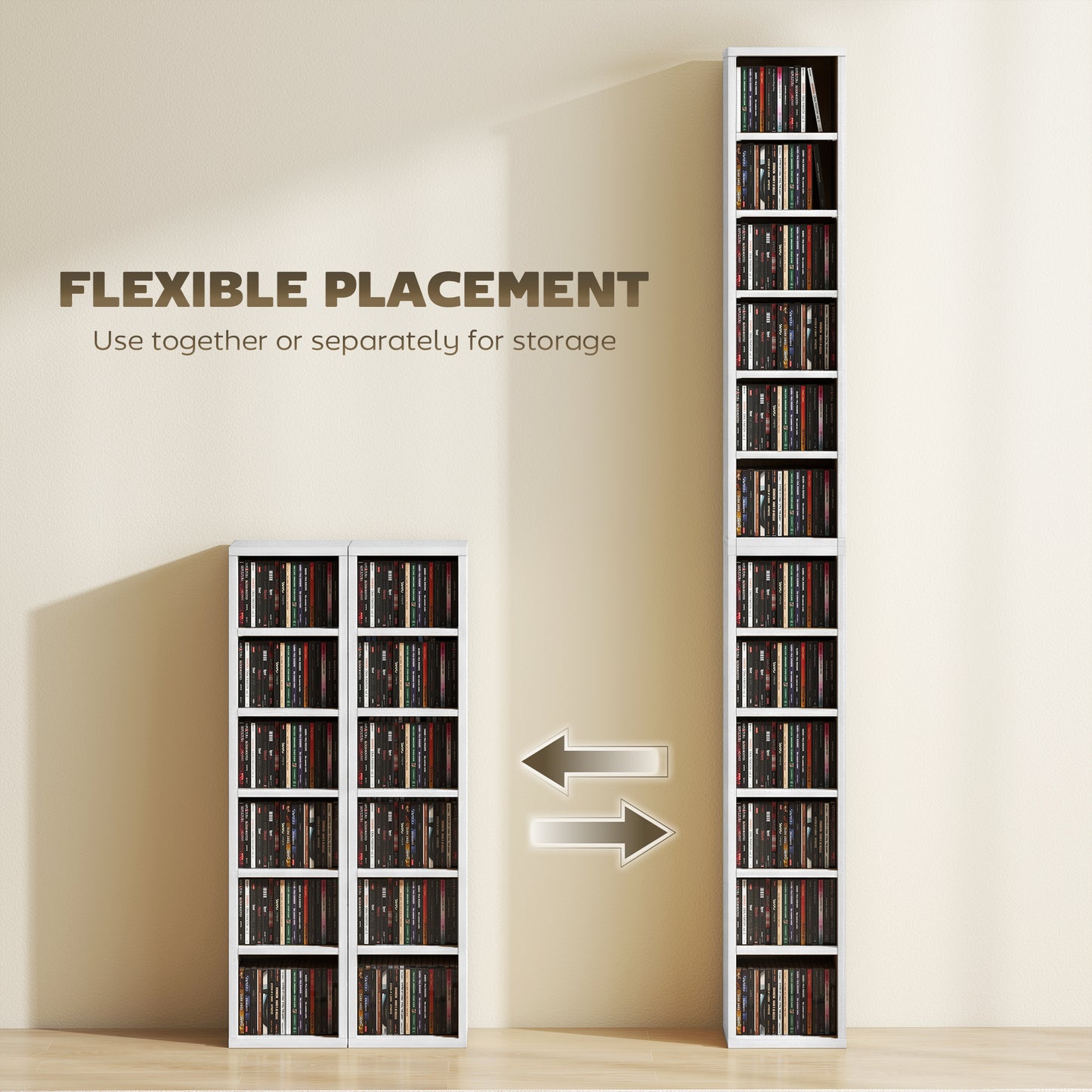 HOMCOM Set of 2 CD Media Display Shelf Units Tower Rack with Adjustable Shelves White