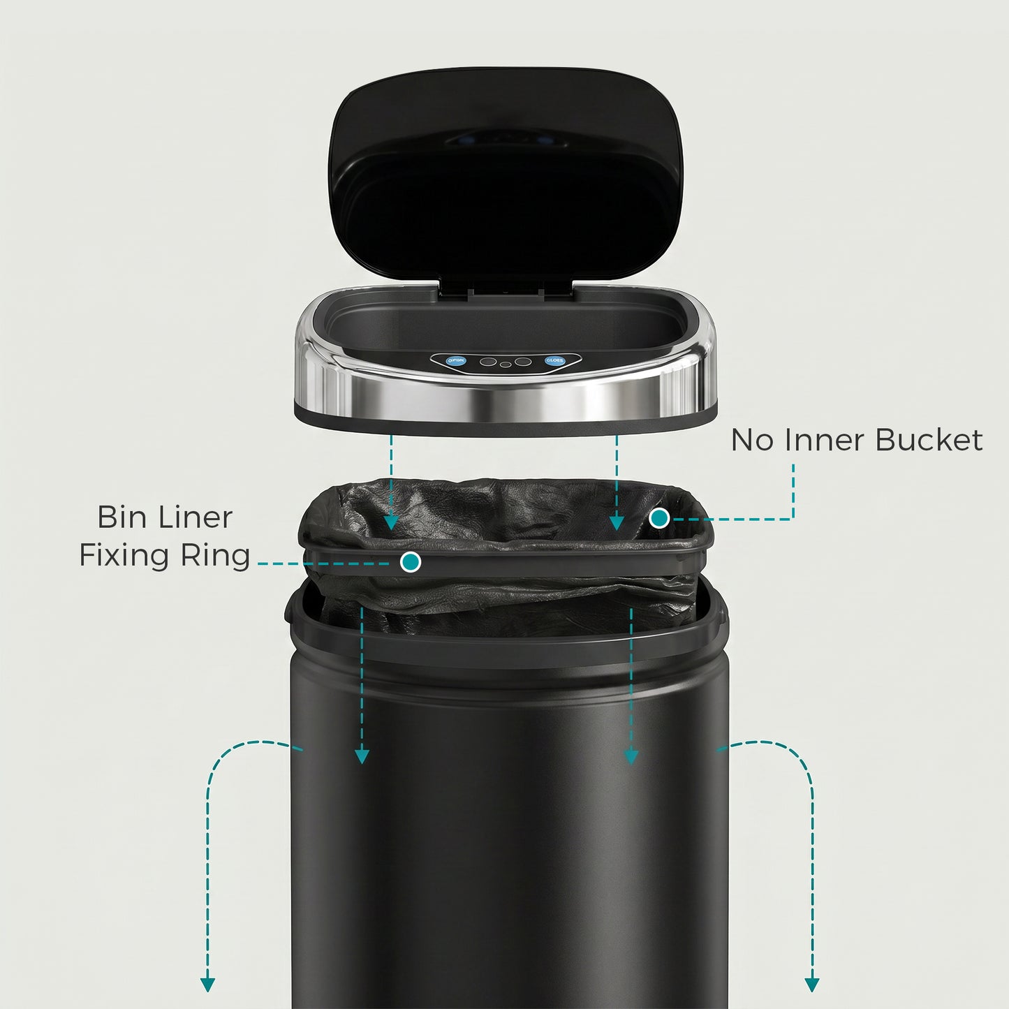 HOMCOM 42L Automatic Motion Sensor Trash Bin With Fingerprint Resistant Finish Stainless Steel Black