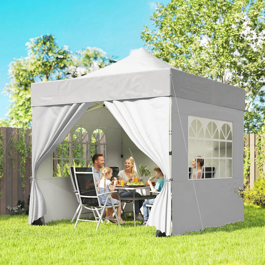 Outsunny 3 x 3 m Pop Up Gazebo With Sidewalls UPF 50 Plus Heavy Duty Garden Tent Marquee Wheeled Carry Bag Silver Grey